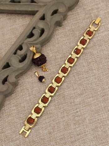 Gold plated Rudraksh Designer Square bracelet+2 pendnets