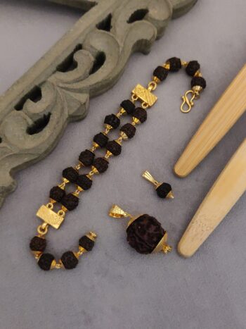 Gold Plated double line Rudraksh bracelet+2 pendents