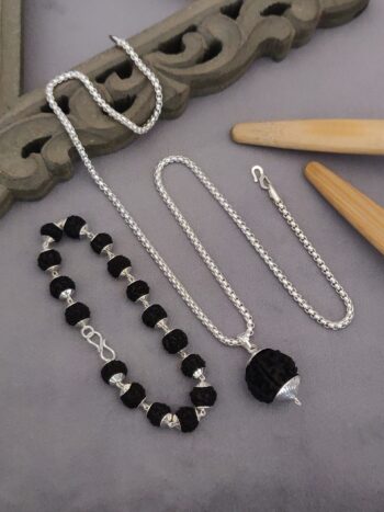 Silver plated rudrax bracelet+pendent+chain