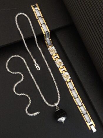 Gold Silver 3 name Ohm bracelet+Chain+Pendant