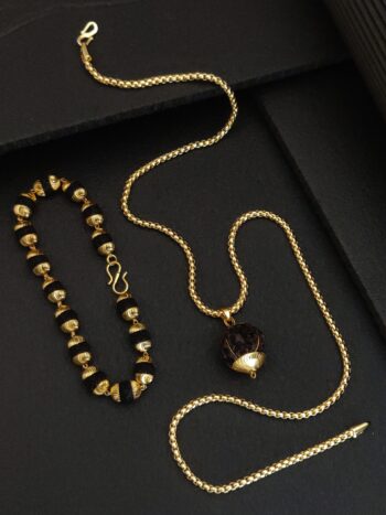 Gold Plated V Rudraksh Brac+Pend+Chain