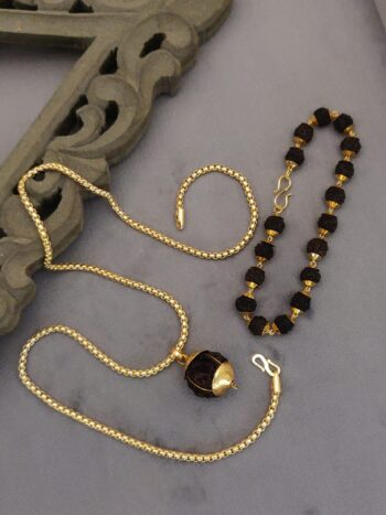 Gold plated Rudraksh Bracelet+Pendent+Chain