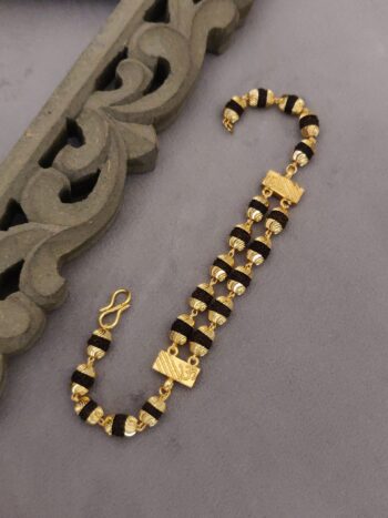 Gold Plated Vertical Double Line Rudraksh Bracelet