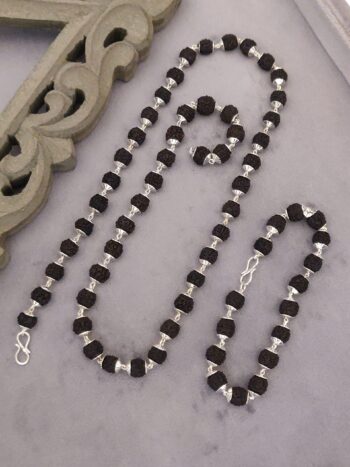 Silver plated Rudraksh mala & bracelet