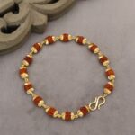 Gold Plated V Orange Rudraksh Bracelet