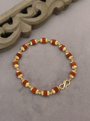 Gold Plated V Orange Rudraksh Bracelet