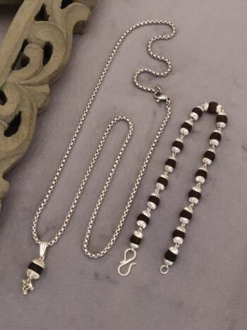 Combo silver plated rudraksh bracelet + chain + pendent