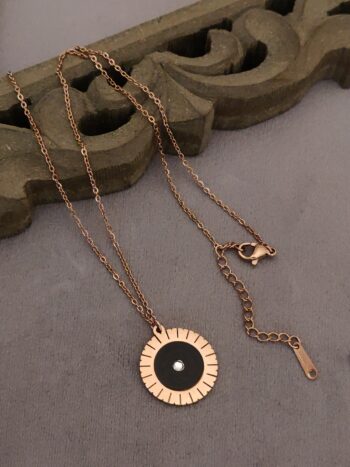 Black Sun Dial Rose Gold Pendant with Chain